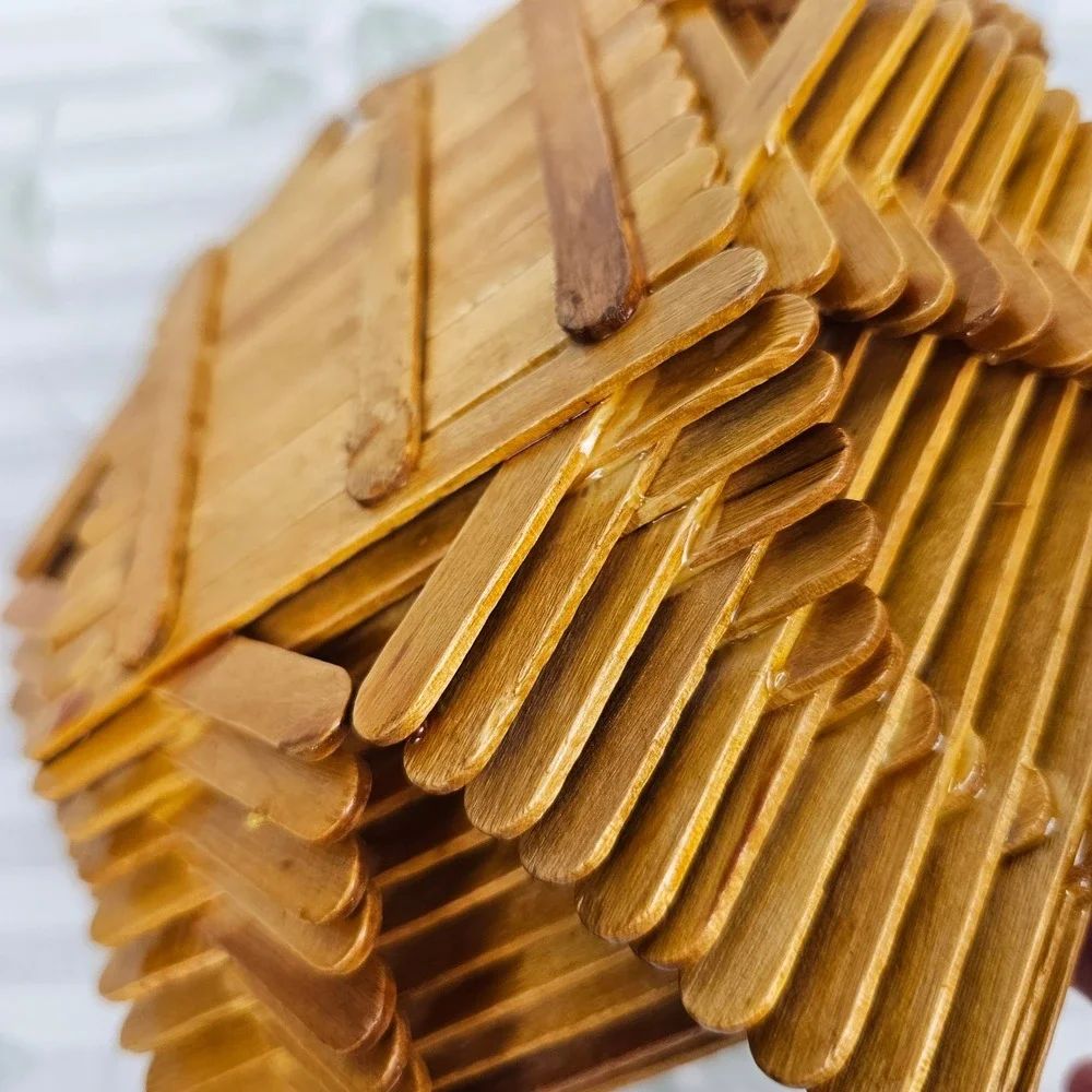 Handmade Wooden Popsicle Stick Octagon Basket Bowl Decorative Centerpiece‎